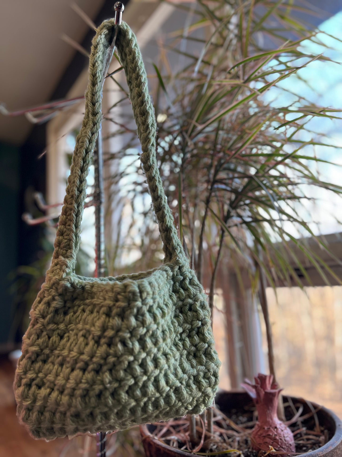 Green handmade crochet handbag