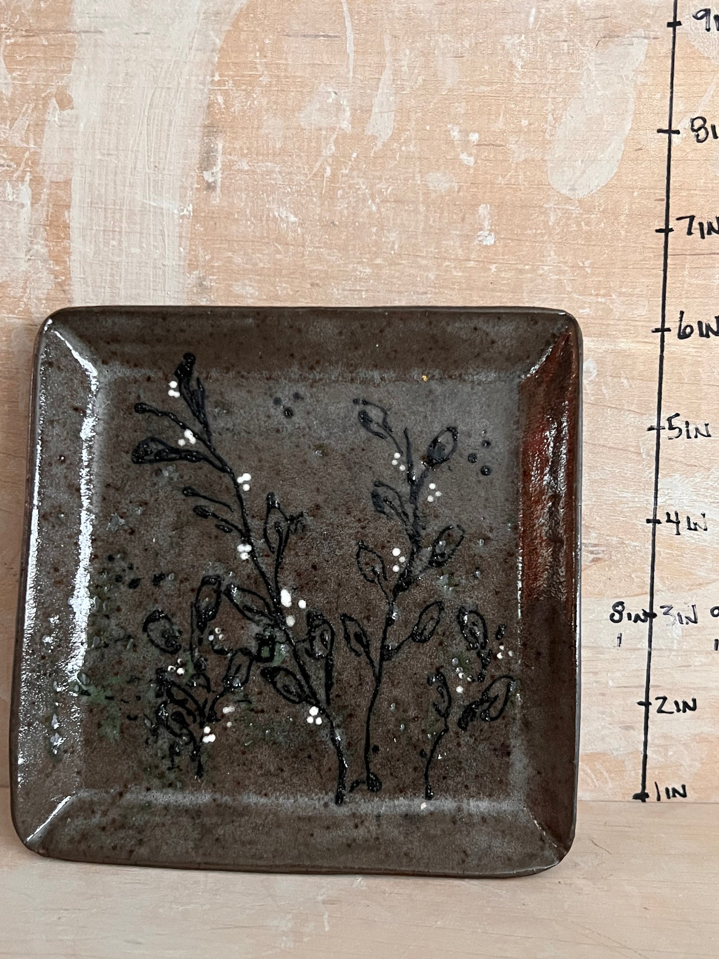 Brown botanical square platter