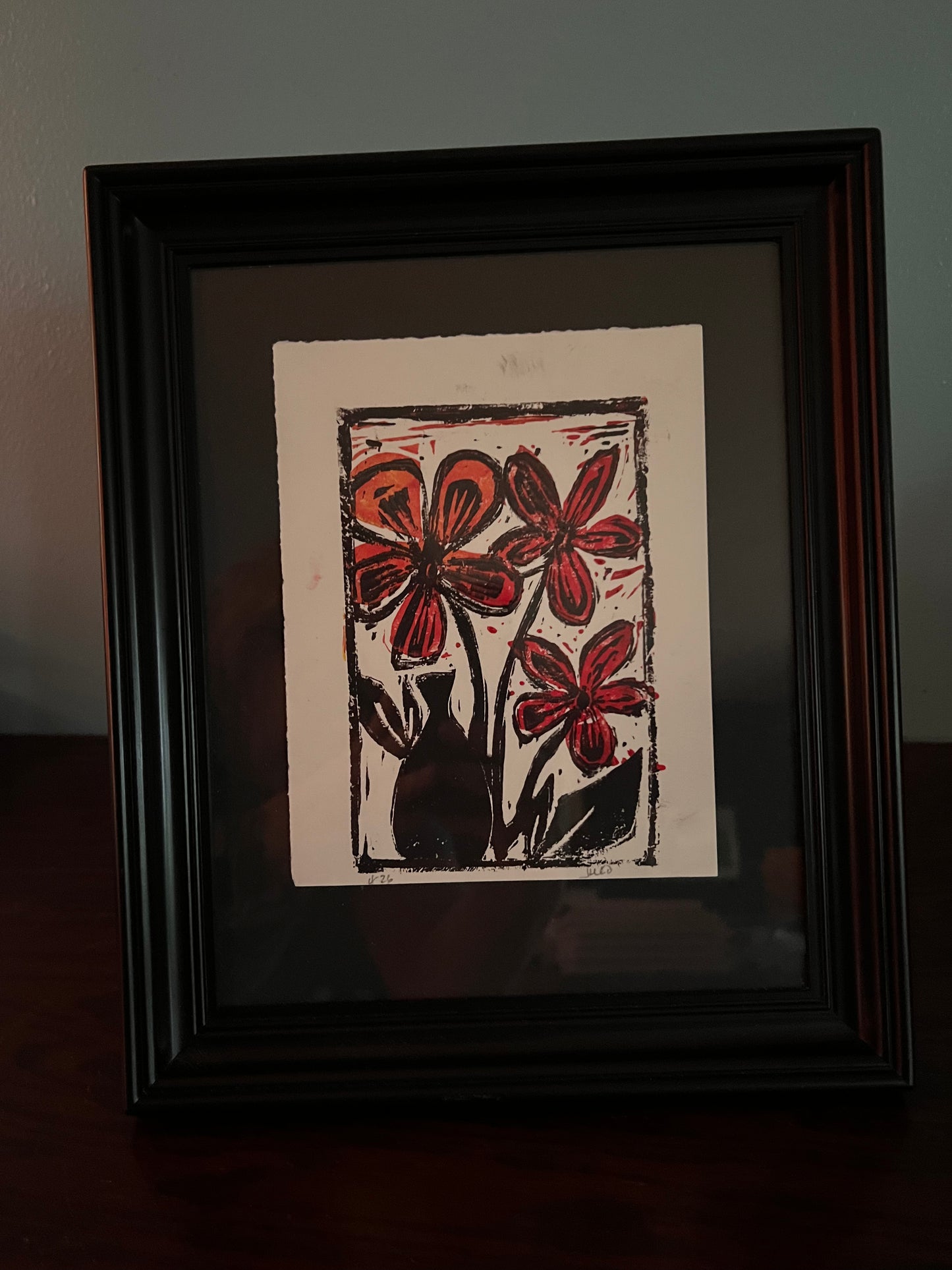 Framed Linocut Floral Print