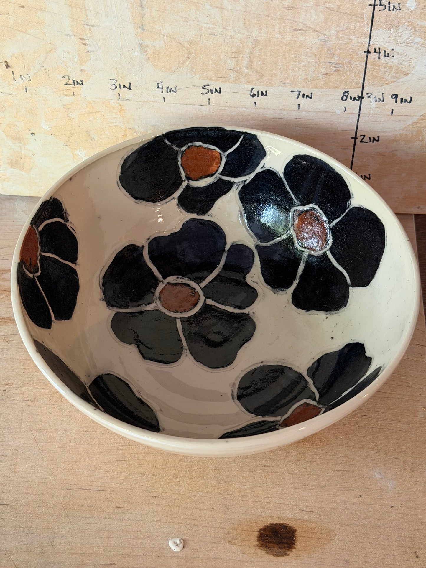 Cereal/Pasta Bowl/Serving Bowl with Hand painted flowers