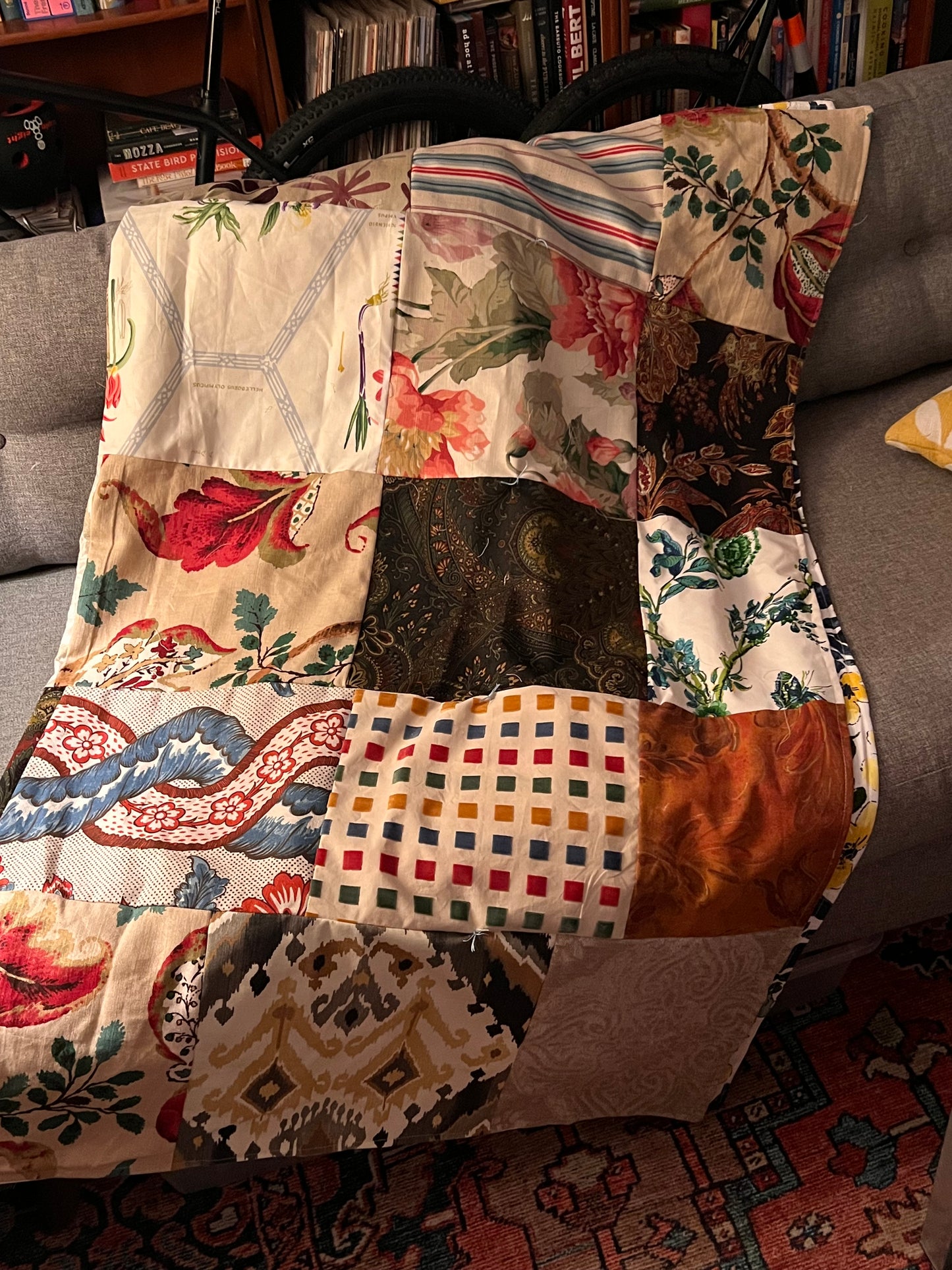 Upcycled handmade tie-quilt