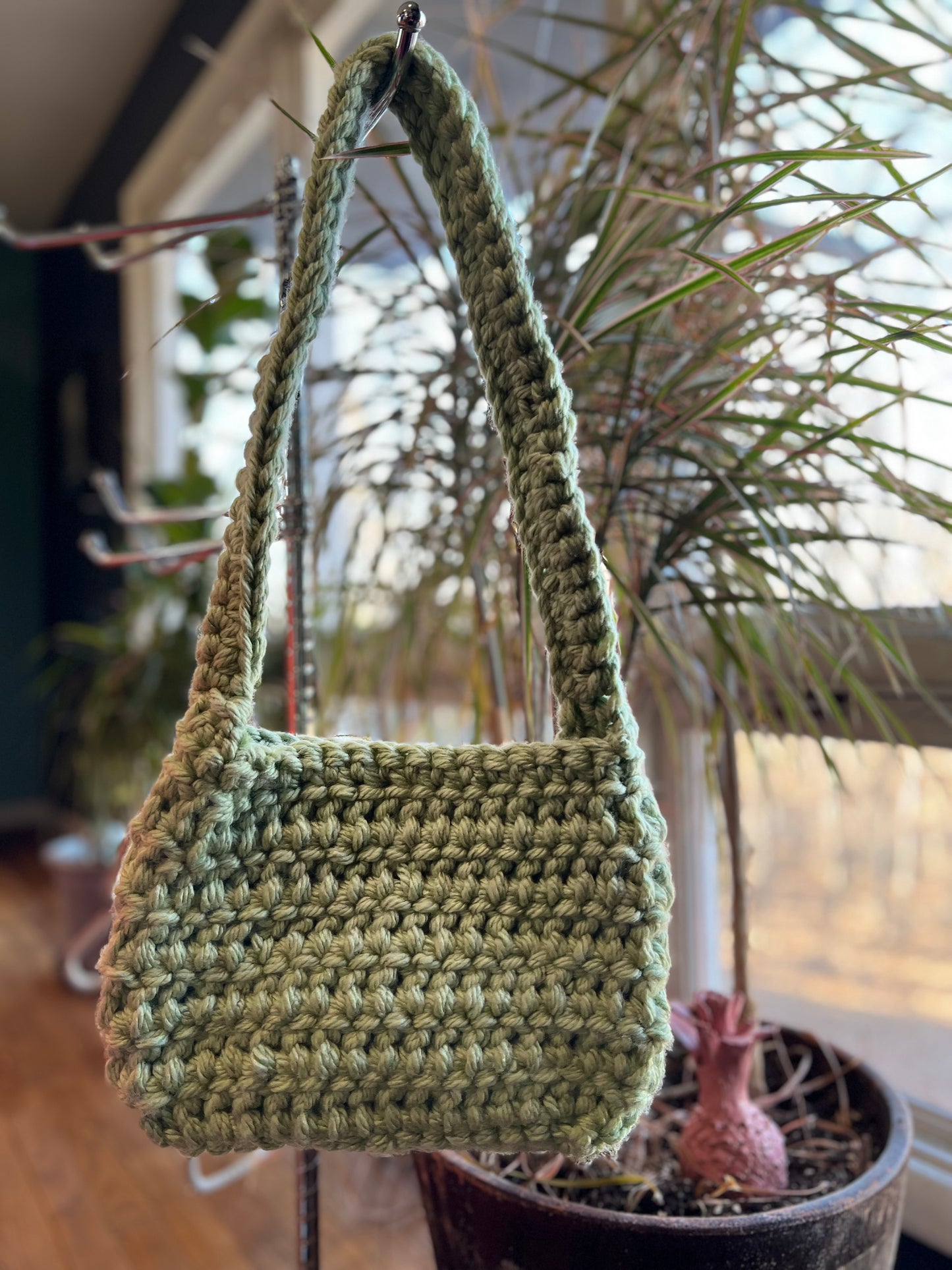 Green handmade crochet handbag