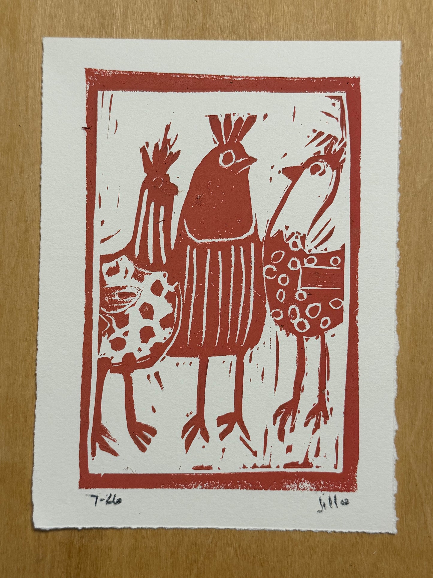 Linocut Print -Hen Party