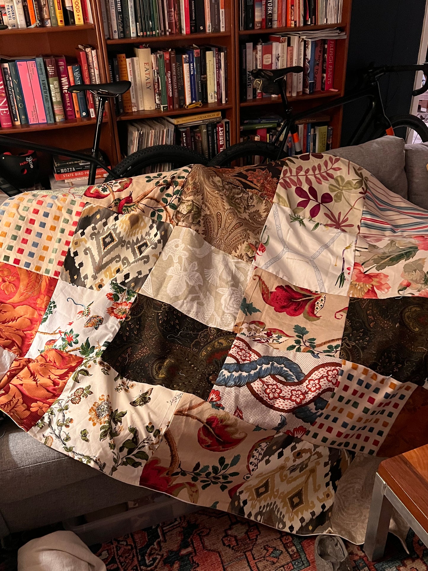 Upcycled handmade tie-quilt