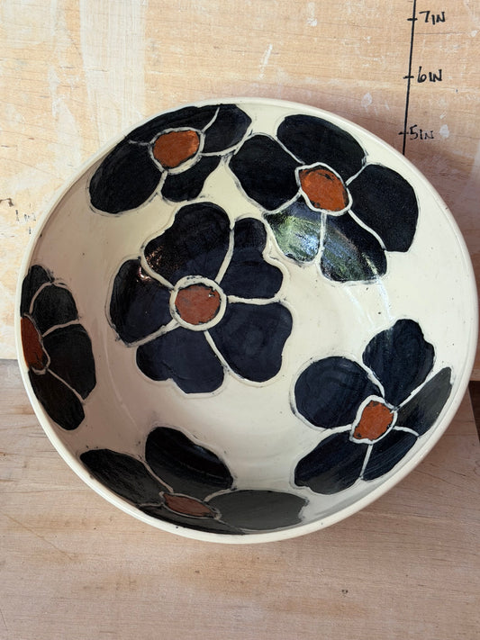 Cereal/Pasta Bowl/Serving Bowl with Hand painted flowers
