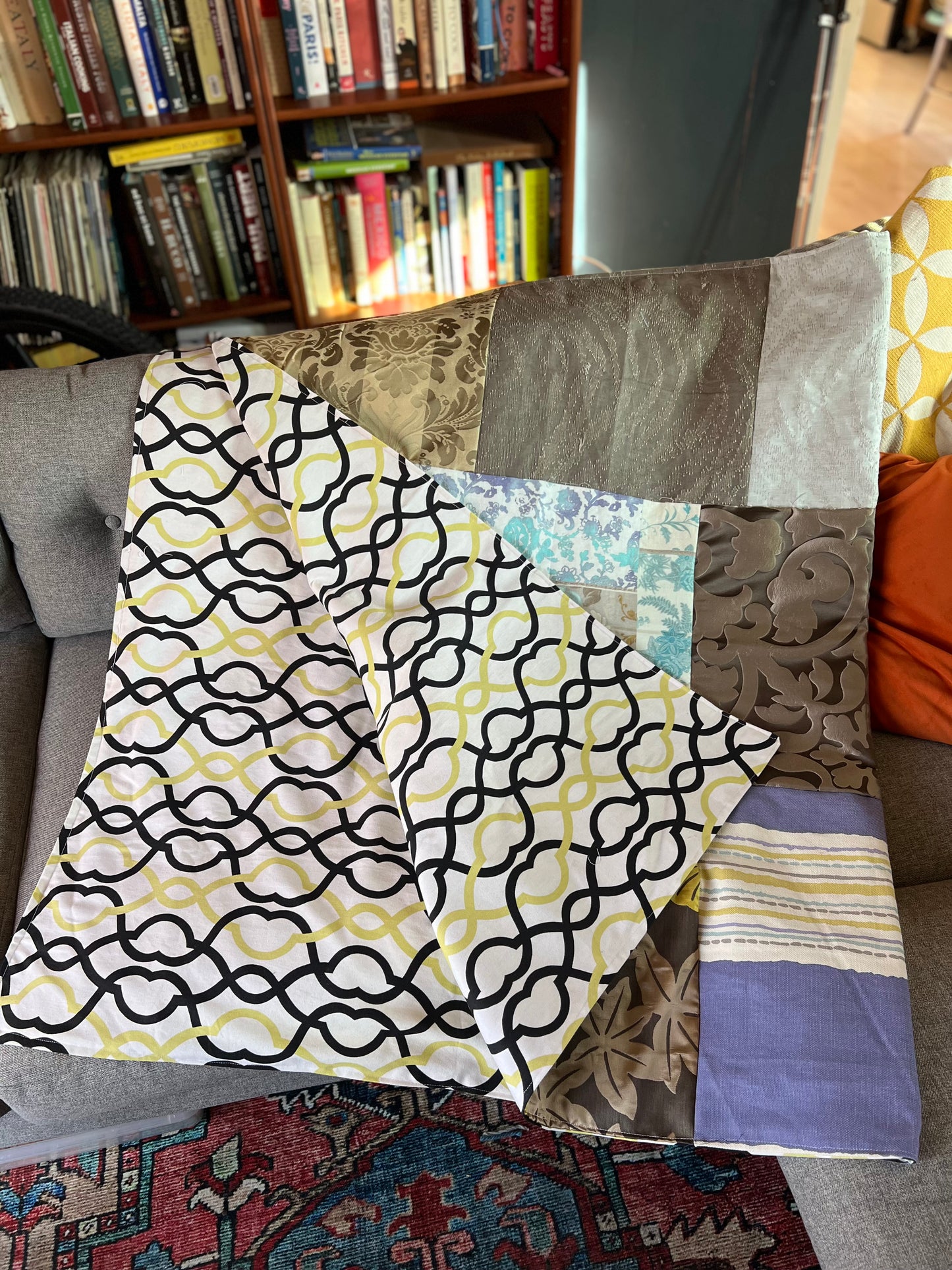Upcycled handmade tie-quilt