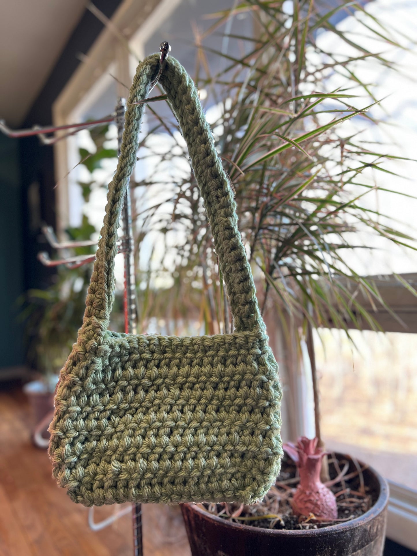 Green handmade crochet handbag