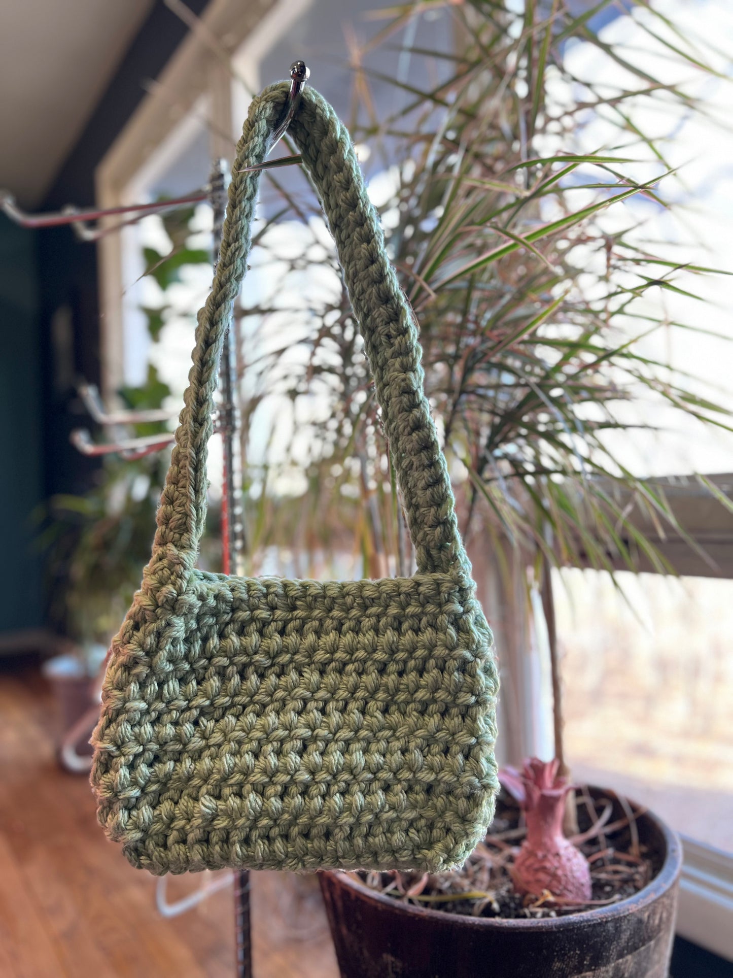 Green handmade crochet handbag