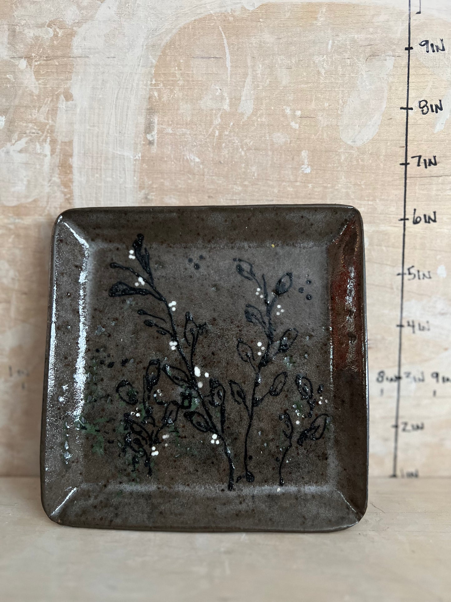 Brown botanical square platter