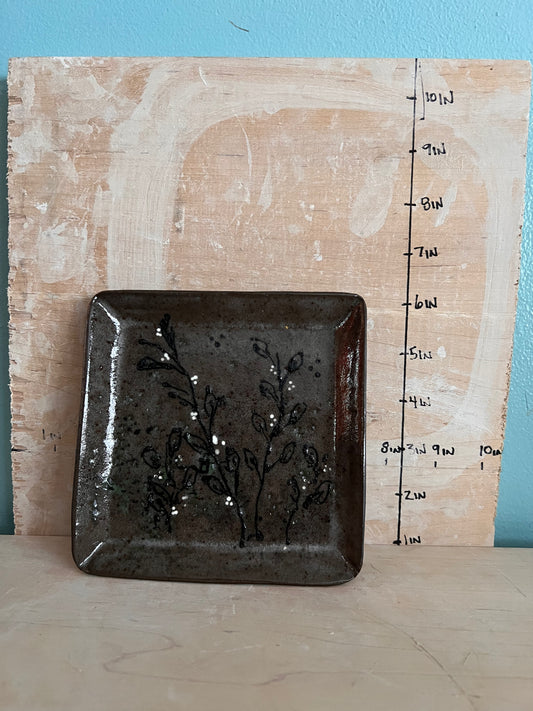 Brown botanical square platter