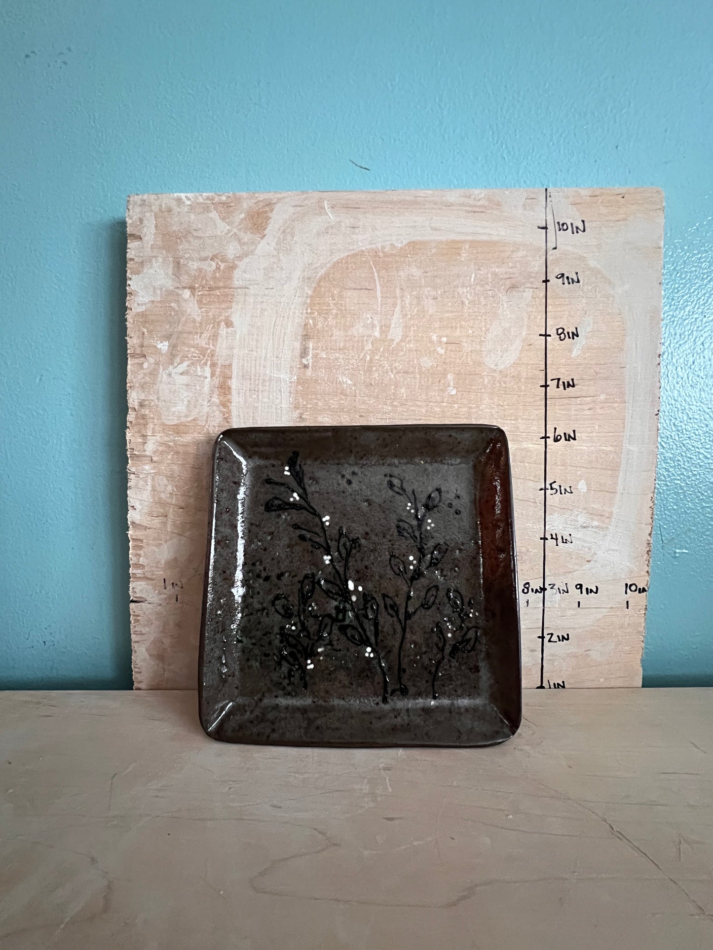 Brown botanical square platter
