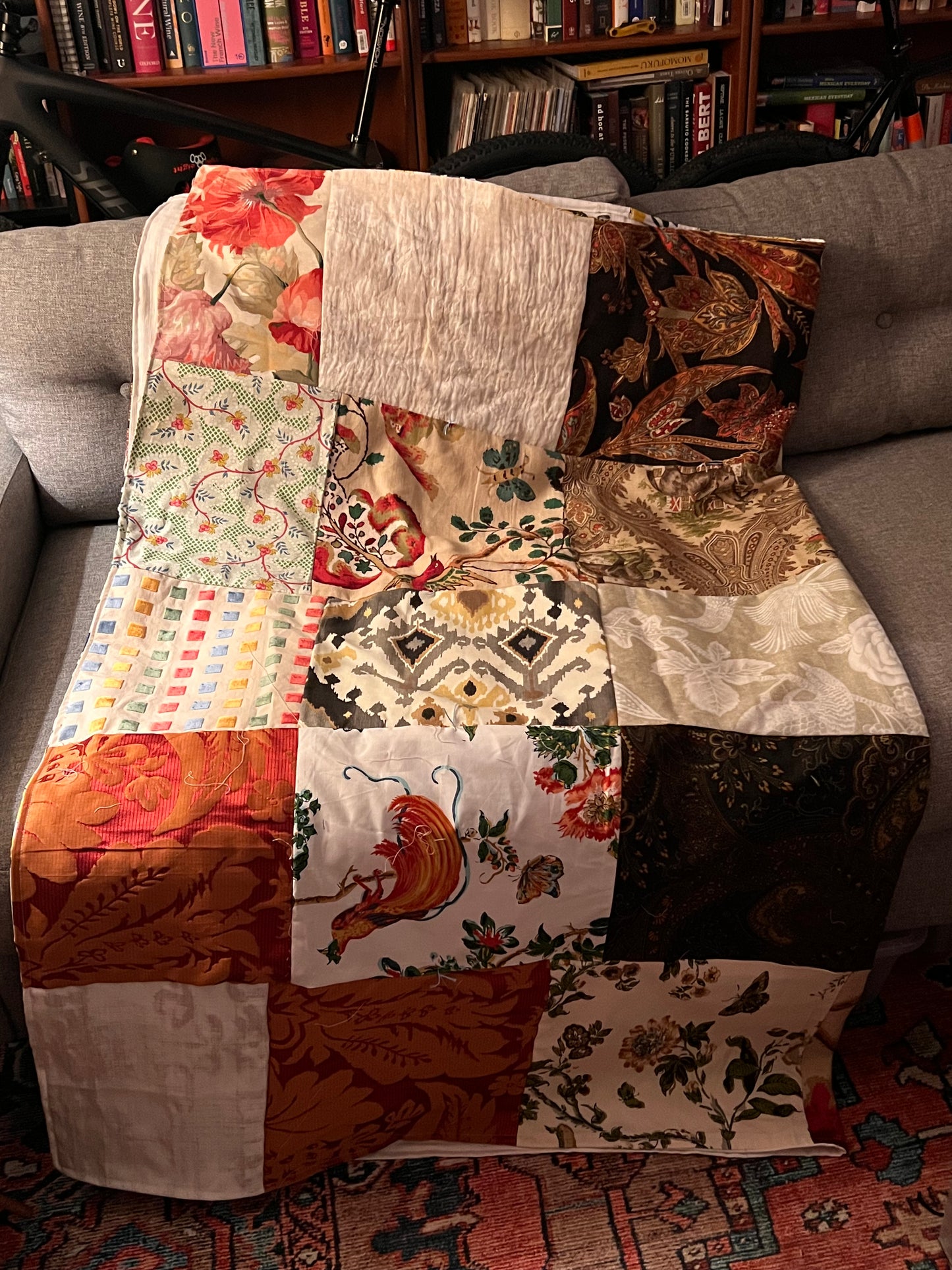 Upcycled handmade tie-quilt