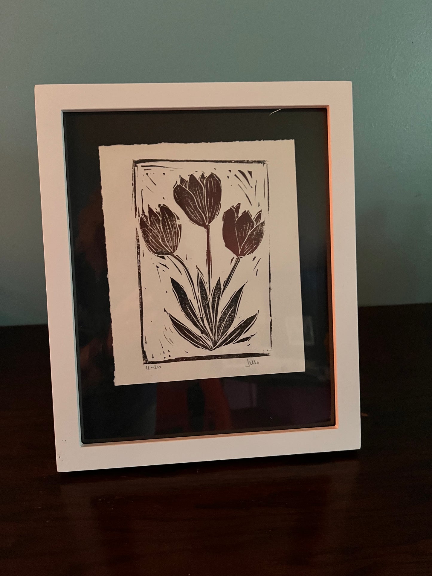 Framed Linocut Floral Print