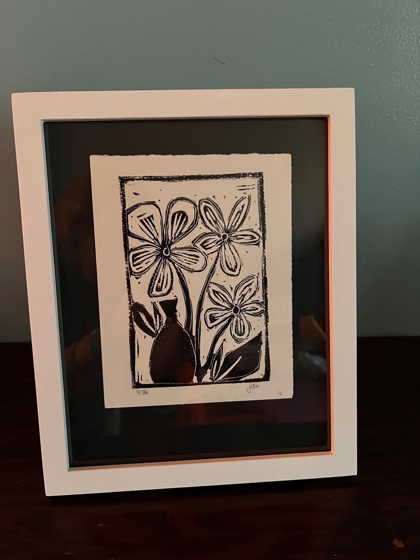 Framed Linocut Floral Print